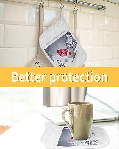 Miniatura 7 de Juego de 4 soportes para ollas de Navidad para cocina, antideslizantes y aislantes de calor, juego de agarraderas de tela de toalla con bolsillo,