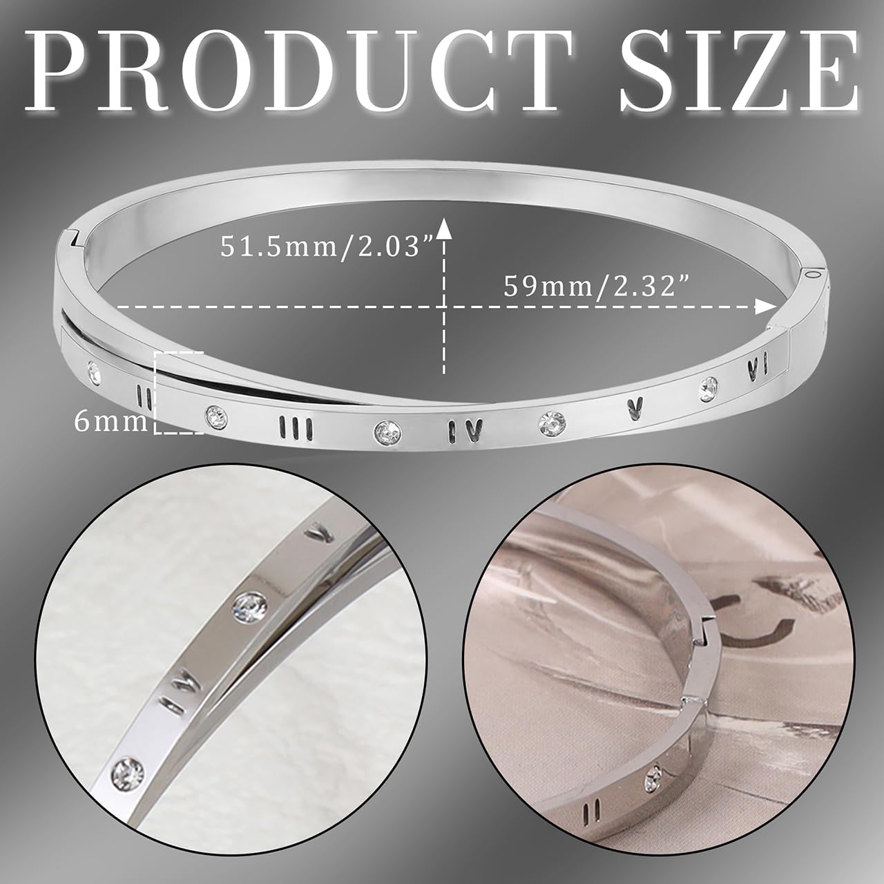Eigso Roman Numeral Glossy Bracelets for Men Women Stainless Steel Glossy Wristlets for Man Woman - Image 2