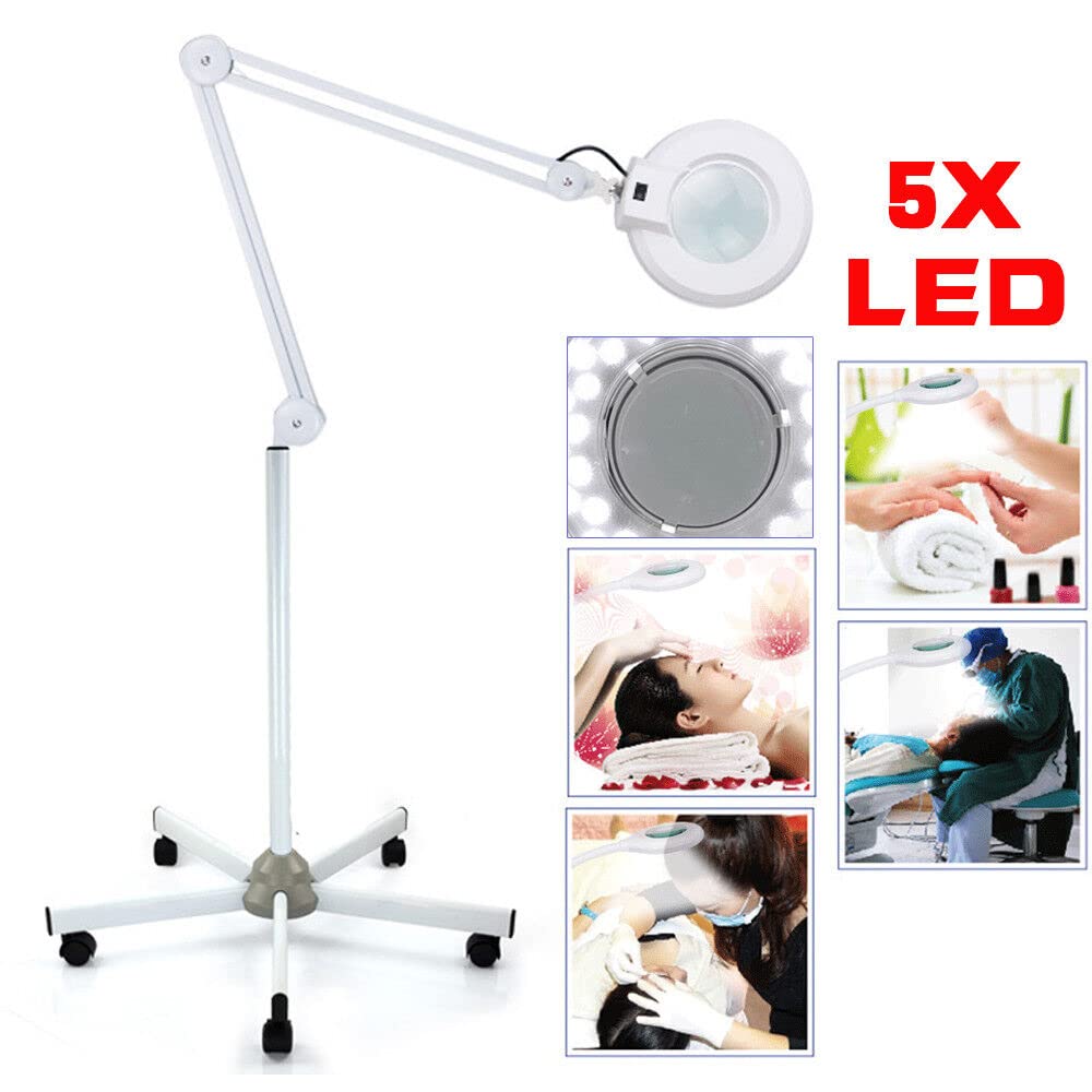Lámpara de escritorio con aumento de lupa con luz 5 dioptrías LED lámpara lupa luz fría cosmética lupa con trípode, lupa de lectura con iluminación