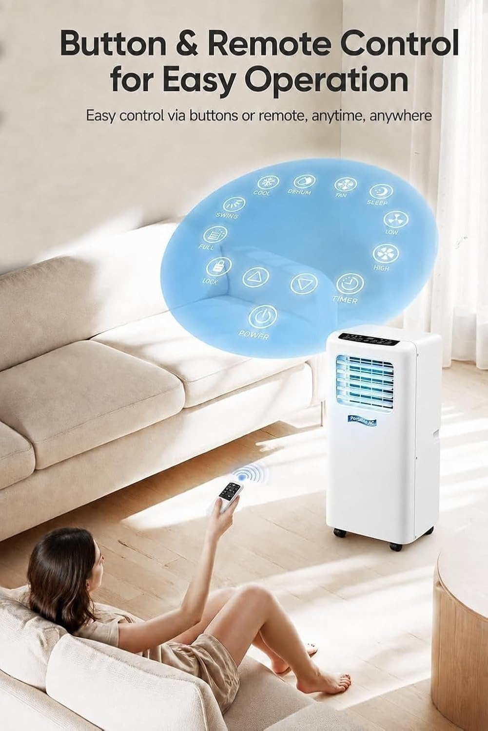Aire Acondicionado Portátil 7000 BTU con Mando y Temporizador 24h, Refrigeración para Habitaciones hasta 20 m², Ventilador 3 Velocidades, Deshumidificador y Mod, (7000btu), (7000BTU)