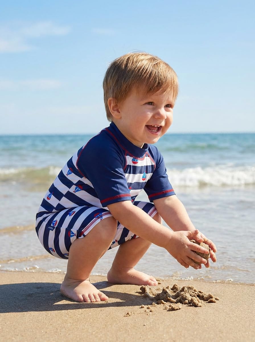 BONVERANO Maillot de Bain bébé garçon Une pièce vêtements à Manches Longues Protection UV 50+ Maillots de Bain avec Une Fermeture éclair