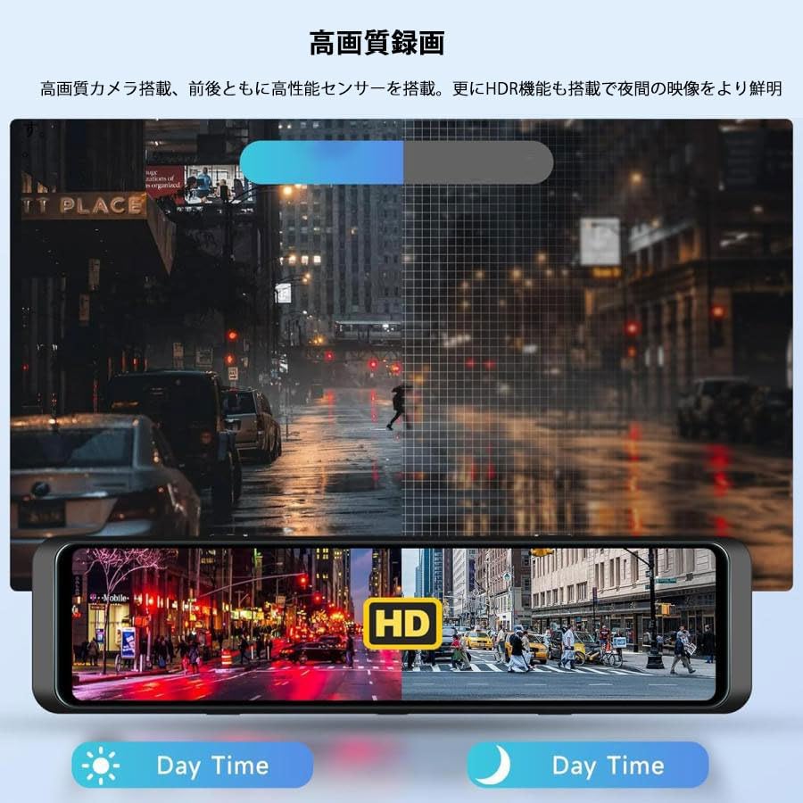 DOGBOOミラー型ドライブレコーダー ワイヤレスCarplay AndroidAuto対応 １２インチ大画面IPS液晶画面 ポータブルナビ 日本仕様 右カメラ 2カメラ同時録画 1080P Bt音楽対応 ポータブルナビ グーグルマップ対応 前後2カメラ
