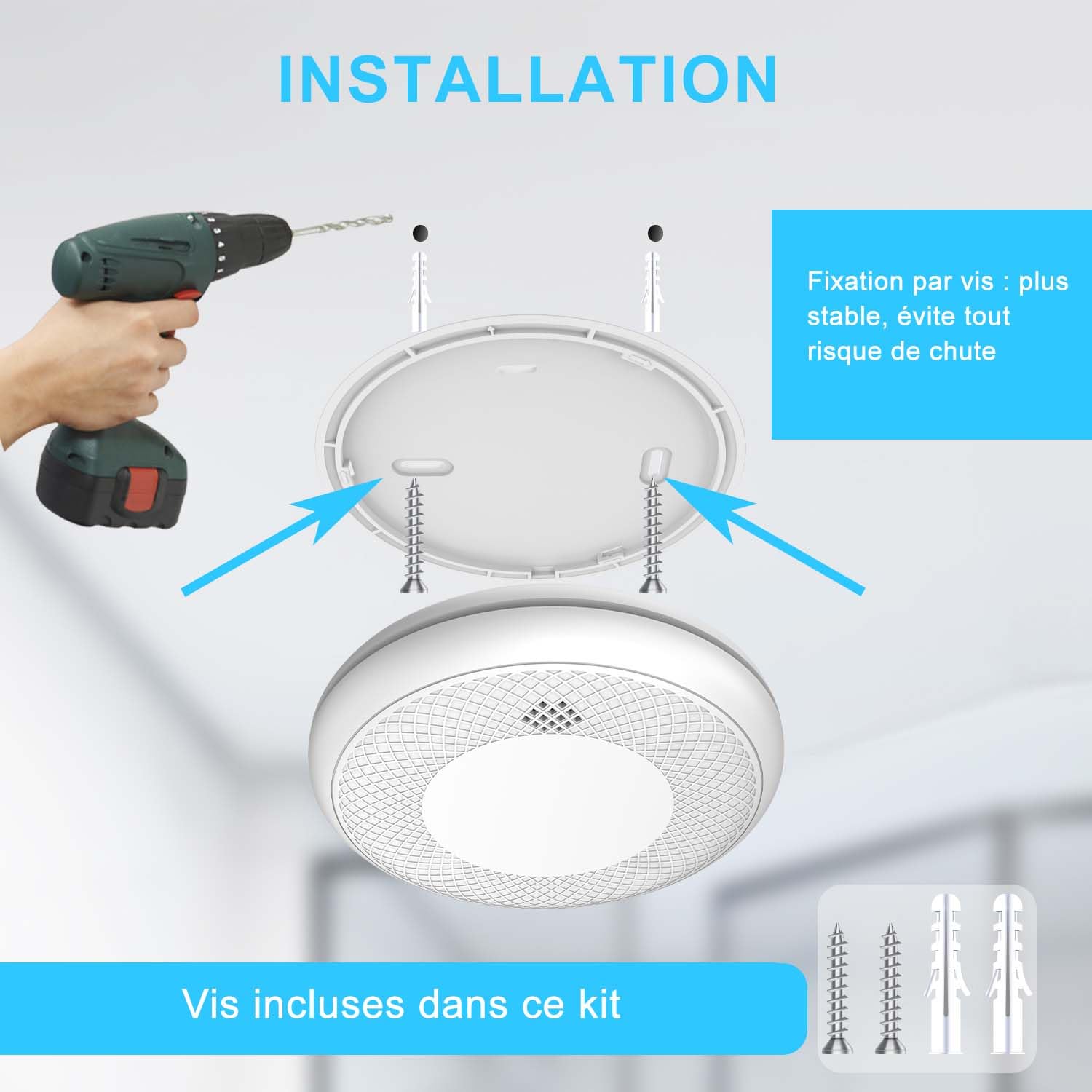 Détecteur de fumée Wi-FI Intelligent, Batterie de 10 Ans avec Notification d'App, Fonction silencieuse et Auto-Test, Conforme à la Norme en 14604 (Compatible avec l'App Tuya/Smart Life)-1 pièces