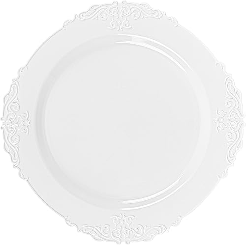 Miniatura 8 de PLASTICPRO Juego de 64 elegantes platos desechables de plástico que incluye 32 platos llanos y 32 platos de ensalada resistentes para fiesta, diseño