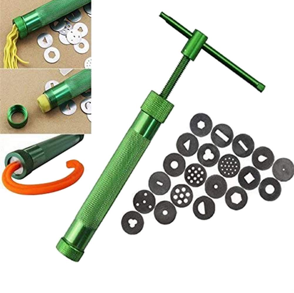 ericotry Stainless Steel Green Alloy Rotary Clay Extruder with 20 Unique Disc Cake Sculpture Decorating Tool Set