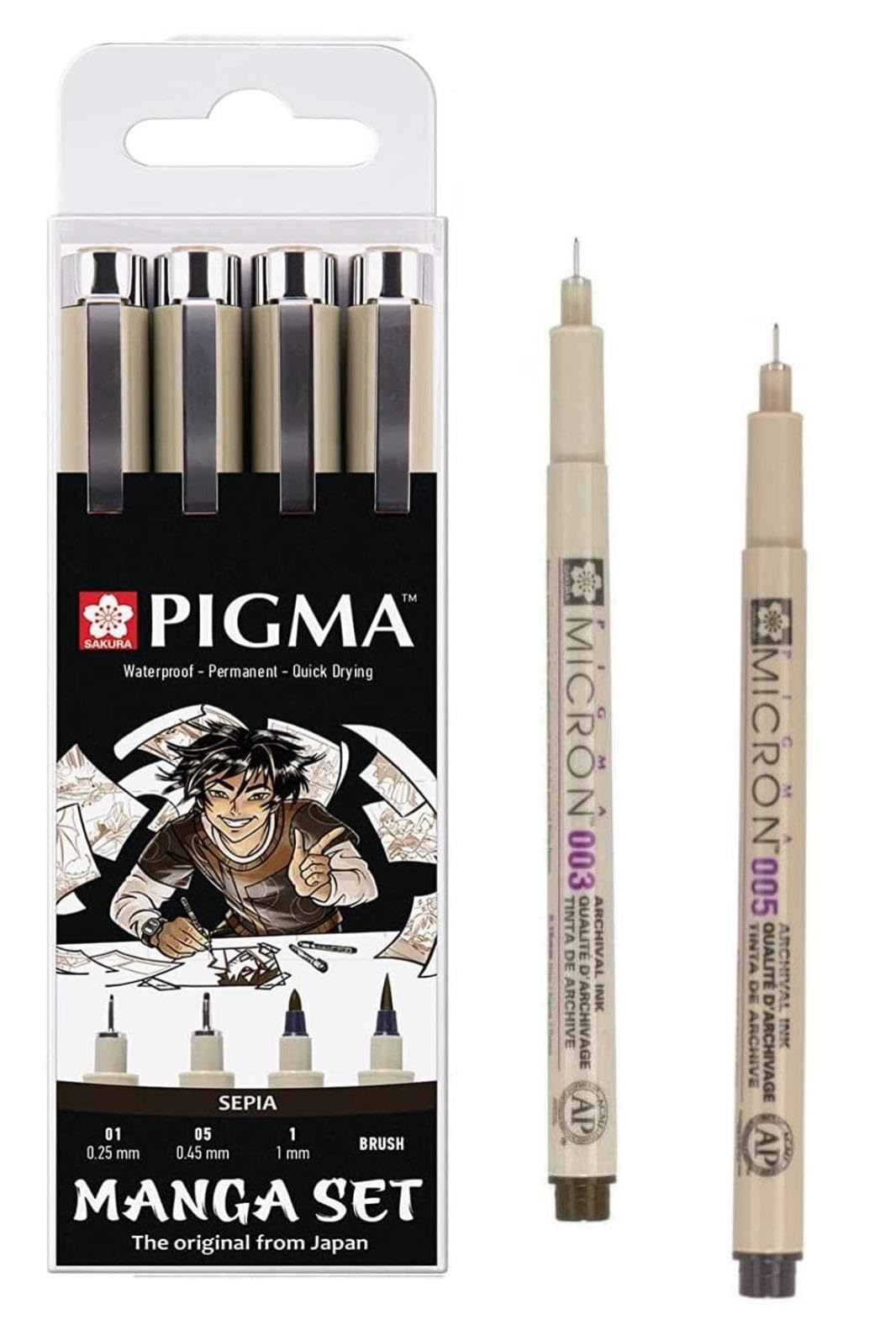 Sakura Pigma Micron Fineliner - 0,1 Mm, Sepia, 3er Pack - Dokumentenechte Pigmenttinte