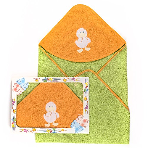 bubabù albornoz Duck para niño con Capucha bordado, triángulo, 75 x 75 cm Verde