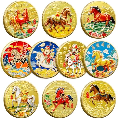 10 Pcs Chinese Horse Zodiac Coins with Cases