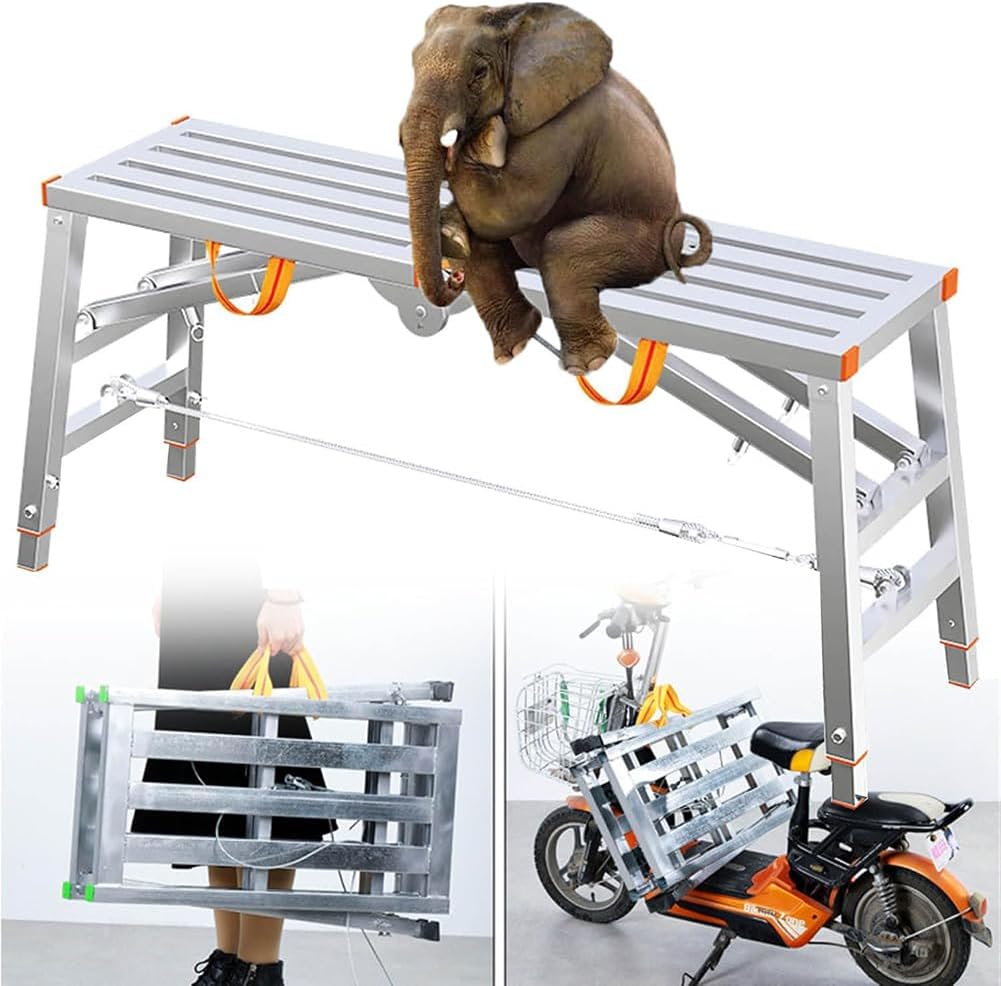 Portable Work Platform, Non-Slip Folding Work Bench, Galvanizing Foldable Scaffolding Ladder, Heavy Duty Foldable Metal Platform, Car Wash Step Stool for Painting, Washing, Repairing,140*40cm
