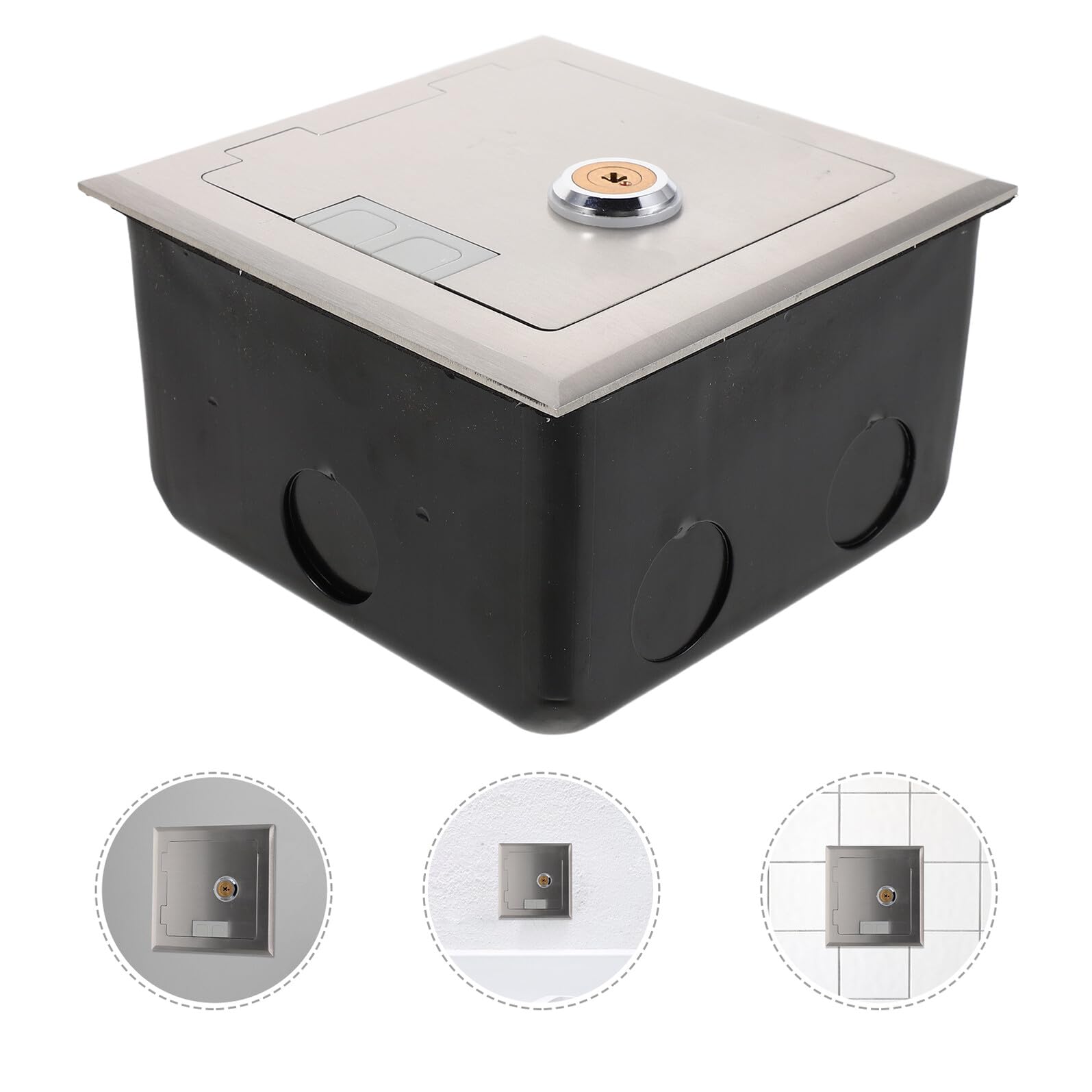 DOITOOL Edelstahl Bodeneinbausteckdose mit Abschließbarer Abdeckung Versenkte Steckdosenbox 12X12cm für Büro Bank und Badezimmer