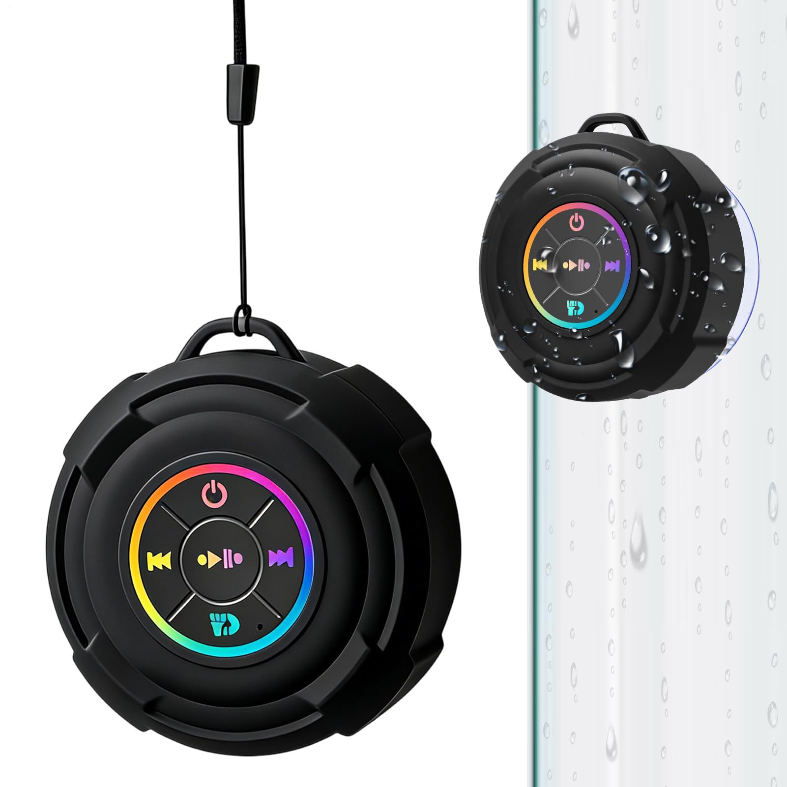 Waterproof Speaker - LED Light Voice Waterproof Device Compact Shower Speakers for Friends Camping Beach Pool Outdoor Boating