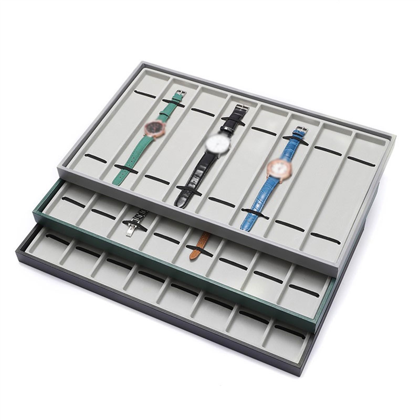 Uhrenbox 8 Grid Shop Uhrendisplay-Tabletts PU-Leder-Uhrenorganisatoren Uhrenhalter mit großer Kapazität Uhren Organizer(Grigio)
