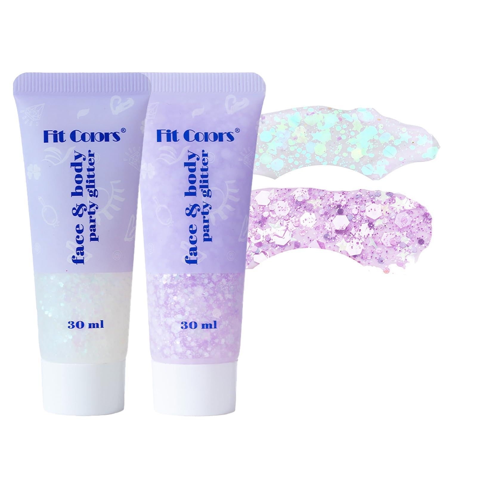 Glitter Gel Chunky 2x30ml Bianco & Rosa Argento. Gel Scintillante Viso, Corpo, Capelli a Lunga Tenuta per Festival, Feste, Carnevale.