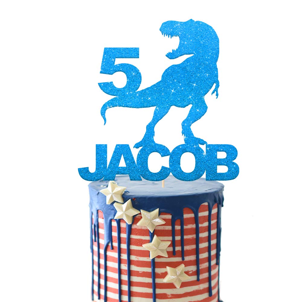 EDSG Personalised Dragon Cake Topper for Boy | Multicolour Glitter Topper for 1st, 3rd, 5th, 7th, 9th, 13th Birthdays (Blue)