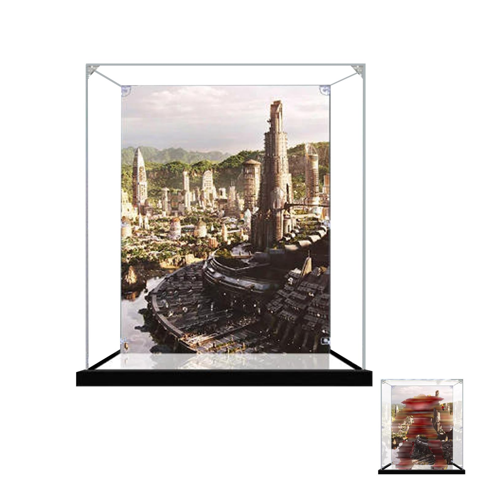 Acrylic Display Case for Lego 76210 Armoured robot Model, Dustproof Clear Storage Box, UV Protection Display Box Compatible with 76210 (Model Not Included) (Mirror Base+Background)