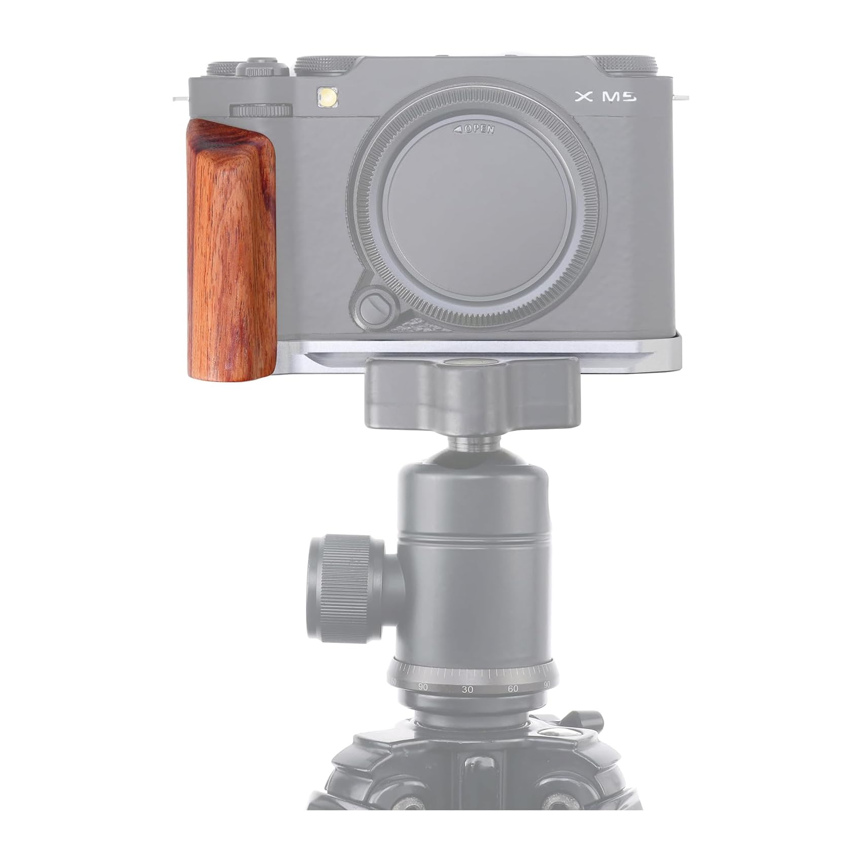 SZZCNOX X-M5 L-vormige handgreep voor FUJIFILM X-M5, ingebouwde snelkoppelingsplaat voor Arca, aluminium legering houten handvat grip met sluiterknop (zwart