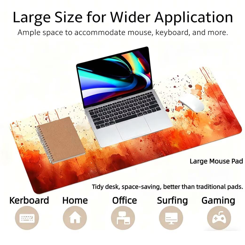 Lpfieonn Orange Farbe Großes Schreibtischunterlage, XXL Schreibtischunterlagen, Blau XXL Wasserdicht Gaming Mousepad mit Vernähter Rand und Rutschfeste Gummibasis, für Hause/Büro 120x60cm PF-2429