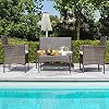 Greesum Patio Furniture 4 Pieces Conversation Sets Outdoor Wicker Rattan Chairs Garden Backyard Balcony Porch Poolside loveseat with Soft Cushion and Glass Table, Brown and Beige #2