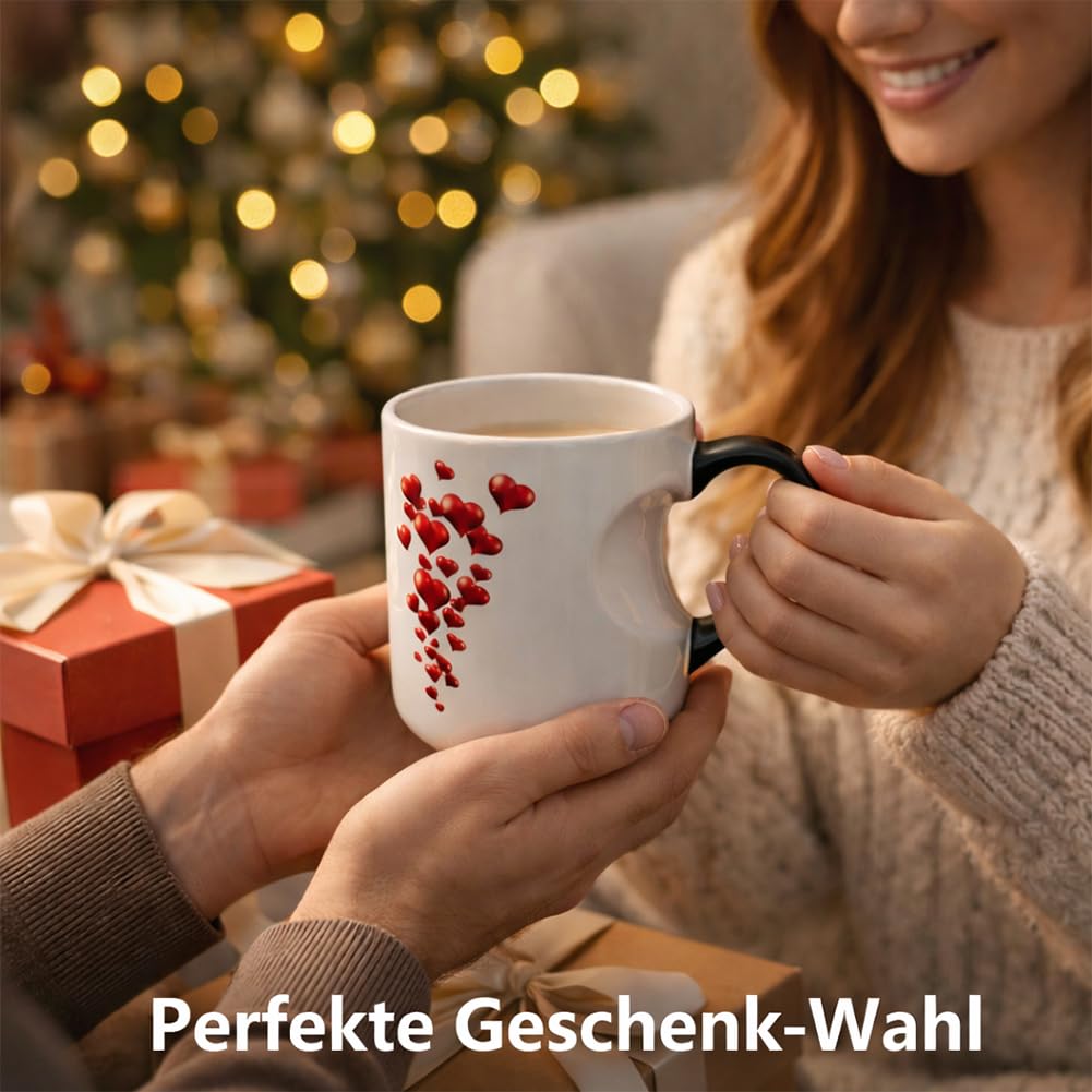 330 ml kubek ceramiczny z uchwytem w kształcie serca – magiczny kubek na kawę i herbatę, romantyczny kubek miłosny, prezent na Walentynki (2, czarny)
