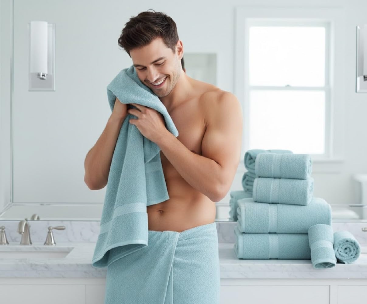 manucci Set di 8 asciugamani in 100% cotone egiziano super morbido, di alta qualità, 4 viso, 2 mani e 2 asciugamani da bagno, per spa, palestra, hotel e bagno, 600 g/m² (menta)