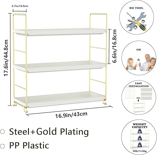 Miniatura 5 de JANUS LiANG Organizador de encimera de baño de 3 niveles, estante de especias de cocina o estante de almacenamiento de maquillaje, bandeja de