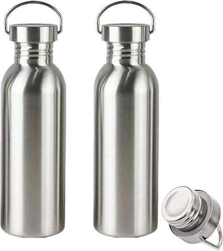 Paquete de 2 botellas de agua de acero inoxidable 188, botella de agua deportiva de una sola pared de 26 onzas para camping, picnic, hervidor