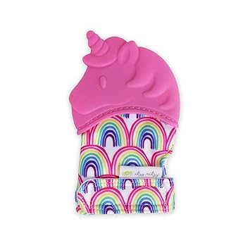 Amazon Com Itzy Ritzy Silicone Teething Mitt Soothing Infant Teething Mitten With Adjustable Strap Crinkle Sound And Textured Silicone To Soothe Sore And Swollen Gums Unicorn Baby