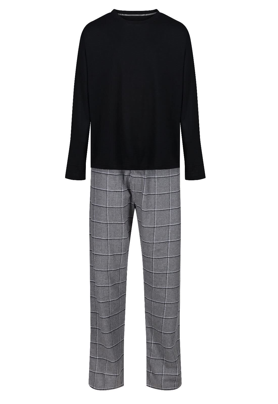 Label Cutters Men's Hanes Pj - Black/Grey Pyjamas Hanes Knit Top Flannel Pant Pj Sets S-Xxl Lounge Sleep Night Wear - Black/ - Xl