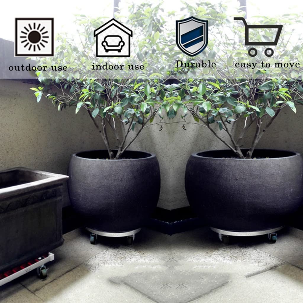 Carrello per piante resistente con ruote, 25,4 cm, per vasi grandi, vassoio circolare mobile per fioriere da giardino