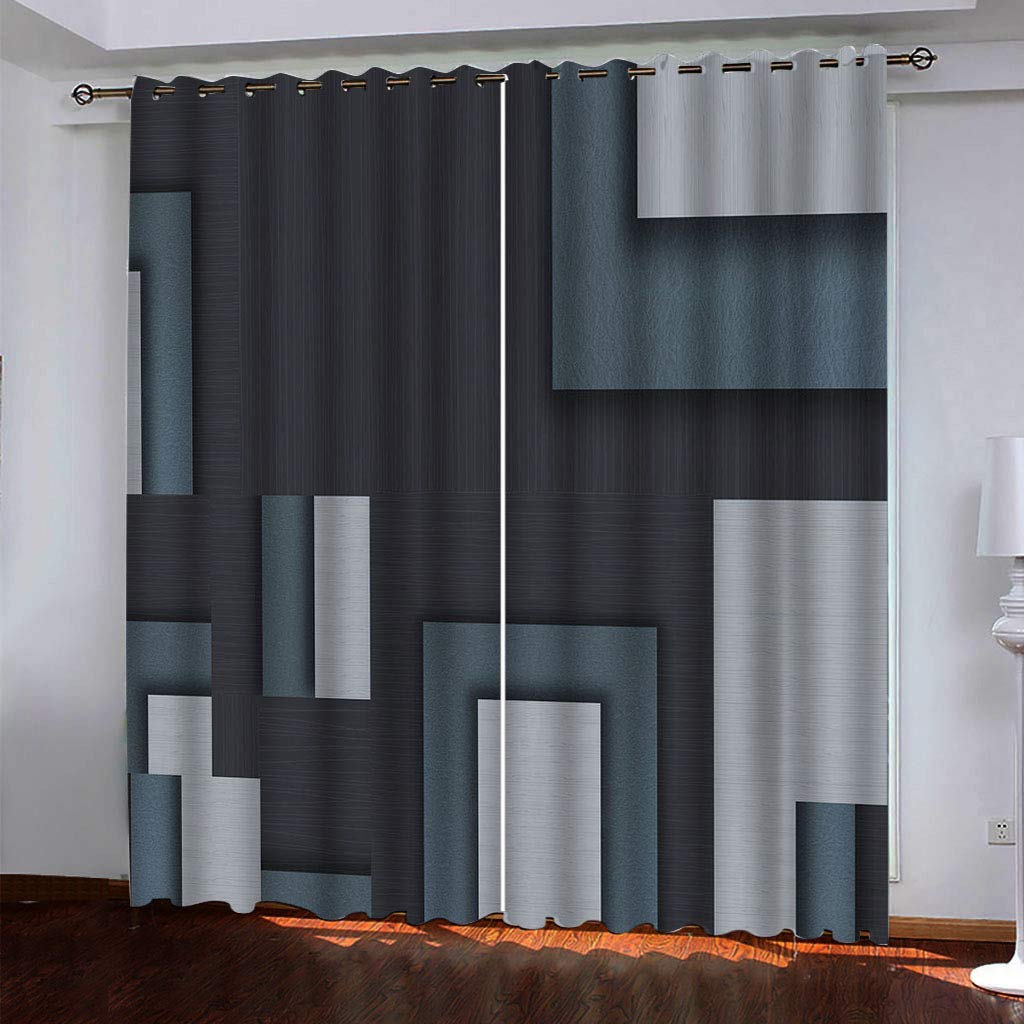 Maynuo Eyelet Curtains 3D Geometric Rectangle Printed Home Decoration Thermal Insulated Soft Curtain For Bedroom 78X78inch Blackout Living Room