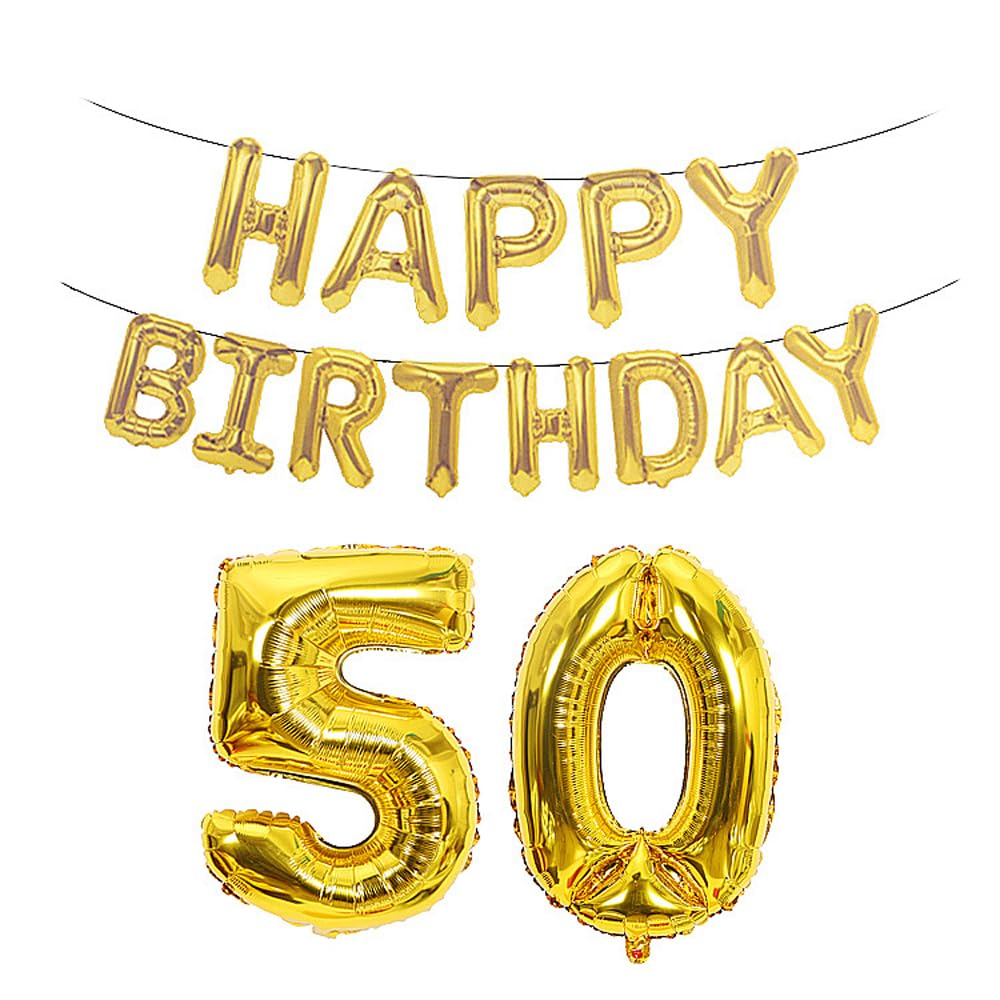 VGRDTM 50th Birthday Balloons, Happy Birthday Balloons,50 Balloon - 16 Inch Letters & 40 Inch Giant Number Foil Balloon Set for 50th Birthday Party Decorations