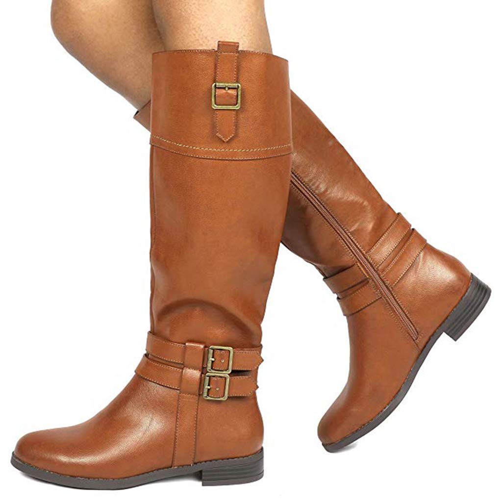 Stivaletti Vintage Stivali con Pelo Scarpe Donna Stivali Tacco Stivaletti Donna Stivali Donna Moda Slip-On in Pelle con Tacco Basso Scarpa sopra Il Ginocchio Cowboy Knight (40,Marrone)