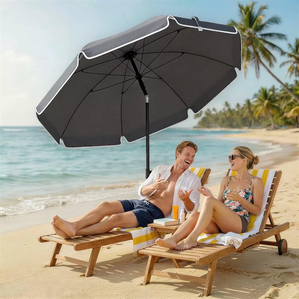 Okrągły Parasol Plażowy o 200 cm, UPF 30+ Parasol Ogrodowy z Regulowaną Wysokością i Pochyleniem o 30° w Torbą do Przenoszenia