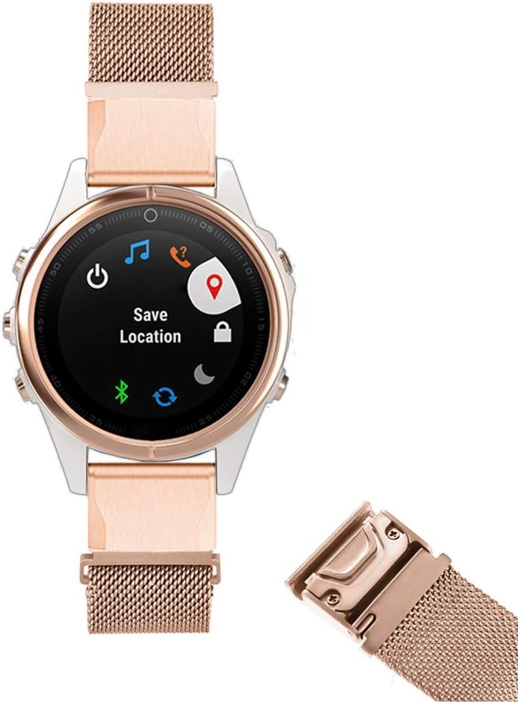 for Garmin Fenix 5S/6S Watch Band, Quick Easy Fit 20mm Stainless Steel Mesh Loop Replacement Wristband Strap for Fenix 6S Pro/Sapphire, Descent Mk2S, Rose Gold