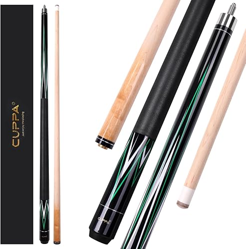 CUPPA Taco de piscina de arce canadiense de 58 pies, punta profesional de 0.492 in, envoltura de lino Lrish, control de precisión para competencia