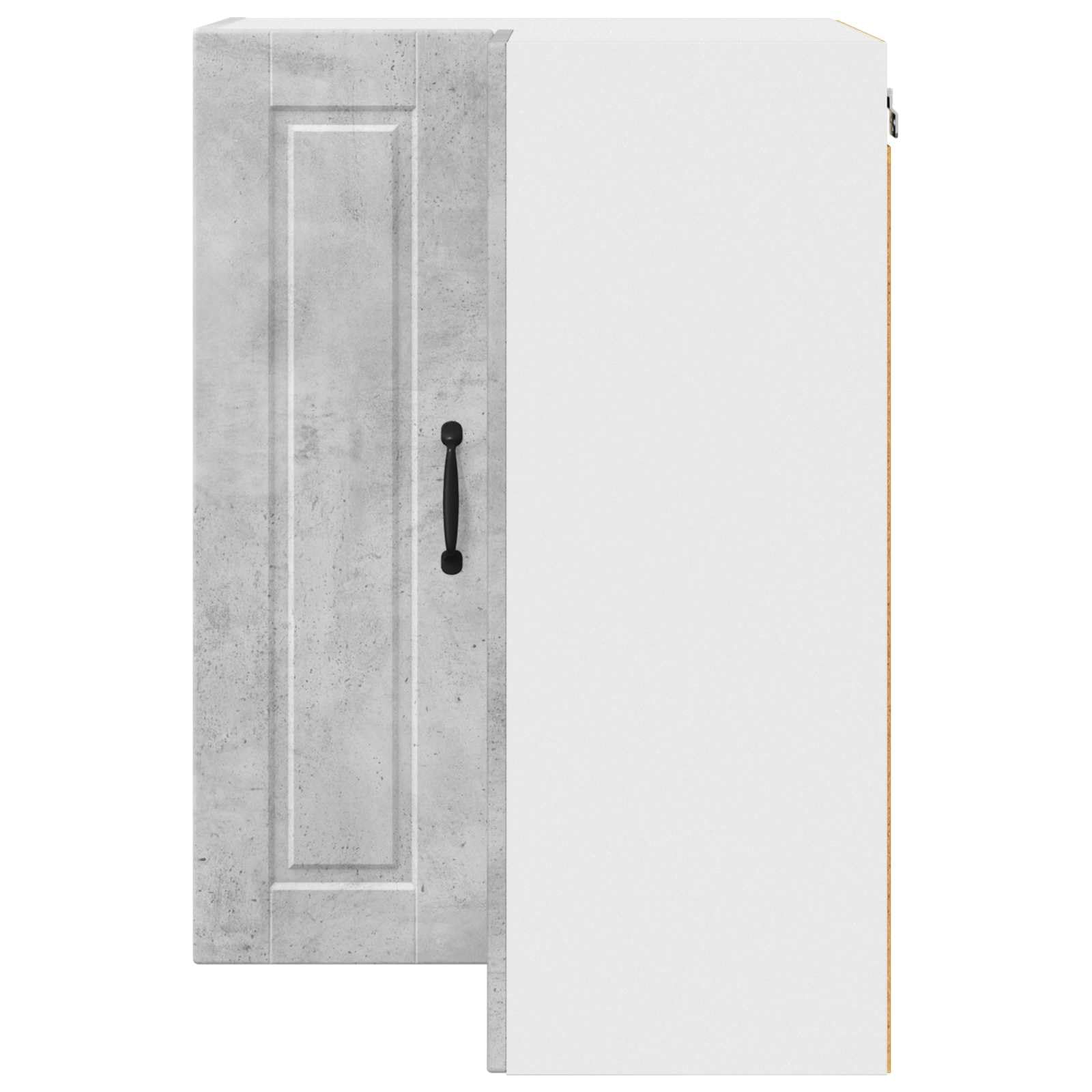 Armario esquinero de pared Porto Hormigón, gris, 57 x 57 x 80 cm, madera, 3 estantes, 2 puertas, con montaje en pared, espacio de almacenamiento para utensilios de cocina, armario de despensa