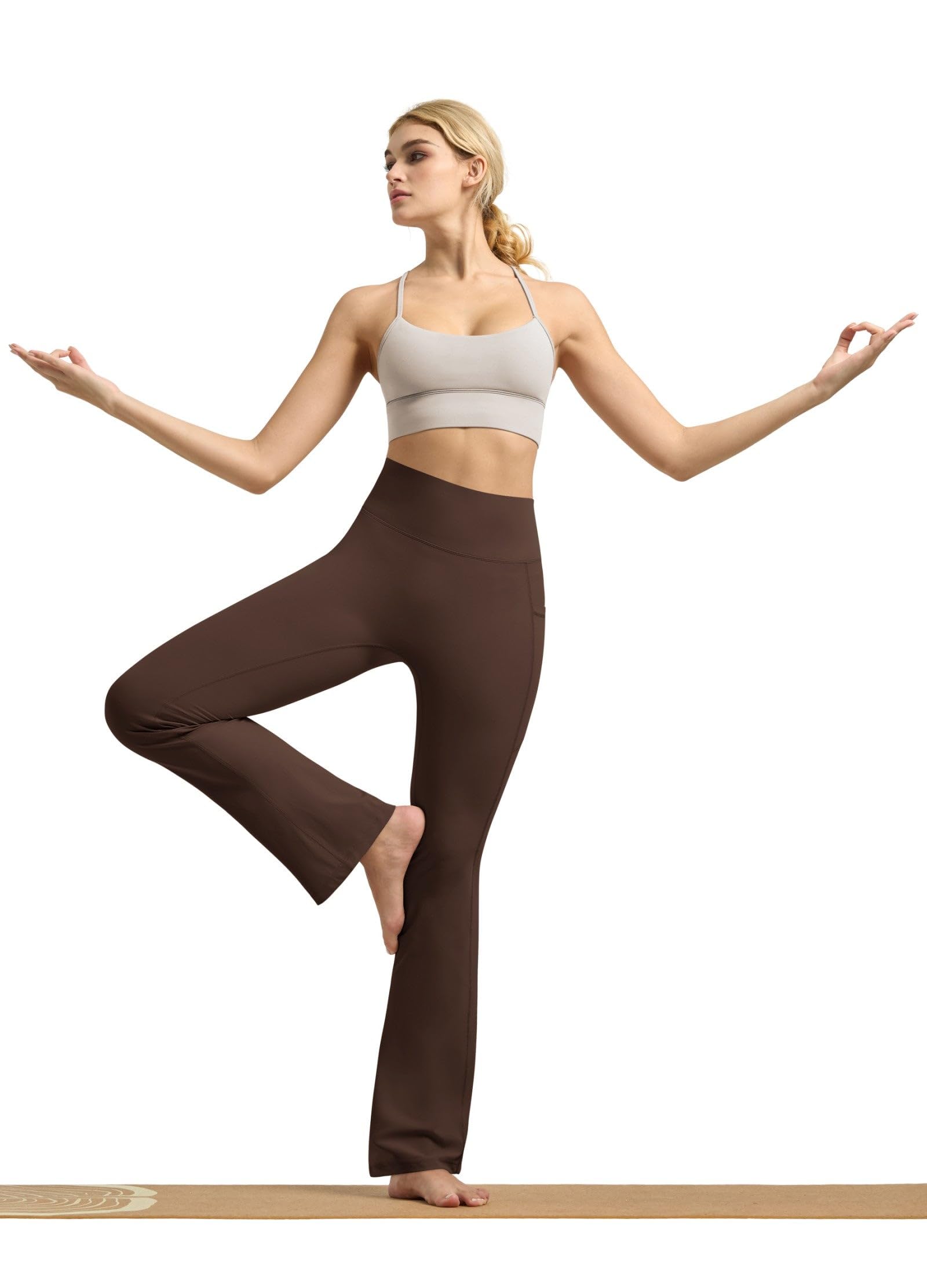 WILLIT Leggings acampanados para mujer, cintura alta, pantalones de yoga con bolsillos, opacos, corte bootcut, pantalones deportivos 77 cm/81 cm