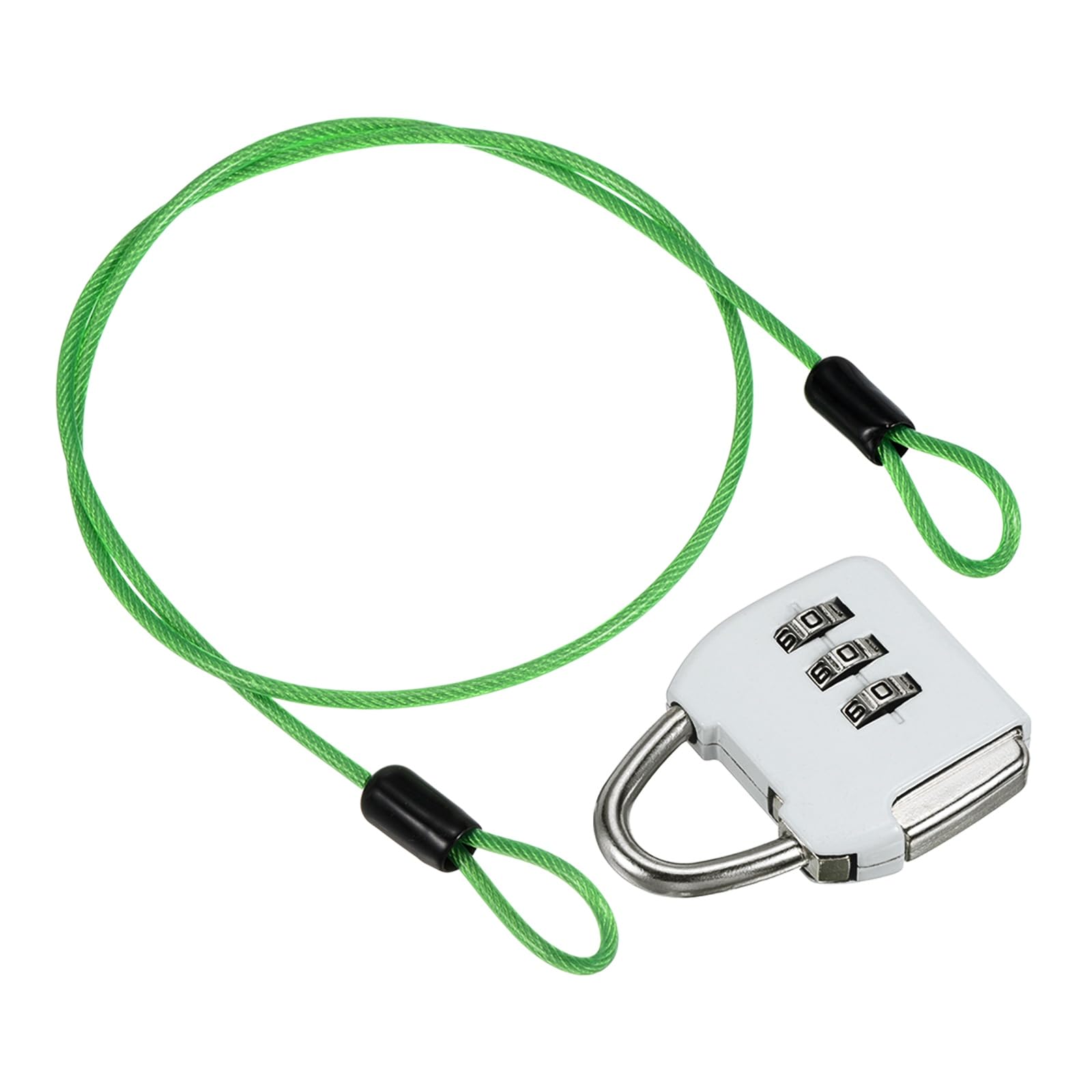 PATIKIL Security Steel Cable with 3 Digit Combination Lock, 1 Set Travel Padlock 0.5M Coated Safety Wire Rope Double Loop for Luggage Suitcase, Clear Green