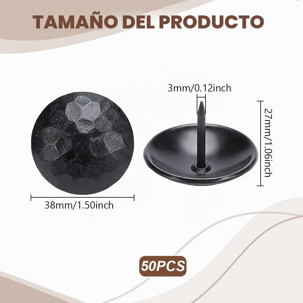 UNICRAFTALE 50 clavos decorativos de hierro con cabeza redonda grande de 27 mm de largo, acabado negro, hechos a mano, rústicos, para muebles de madera, mejoras del hogar, persianas de granja, puerta
