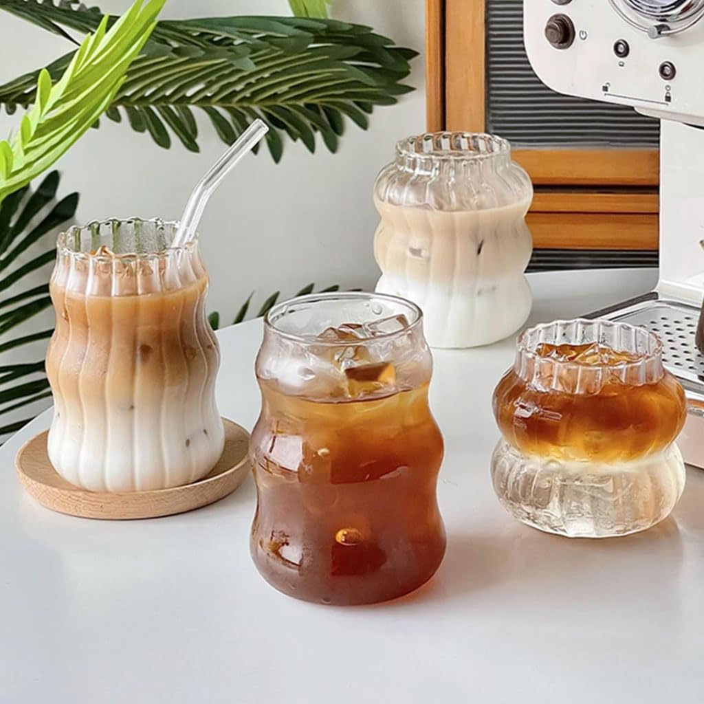 Amazon｜絶妙な リップルガラスカップ、レトロなガラス製品、アイスコーヒーグラス、ミルクマグ、ジュースカップ、飲料カップ、タンブラー、カクテルグラス  実用的｜タンブラーグラス オンライン通販