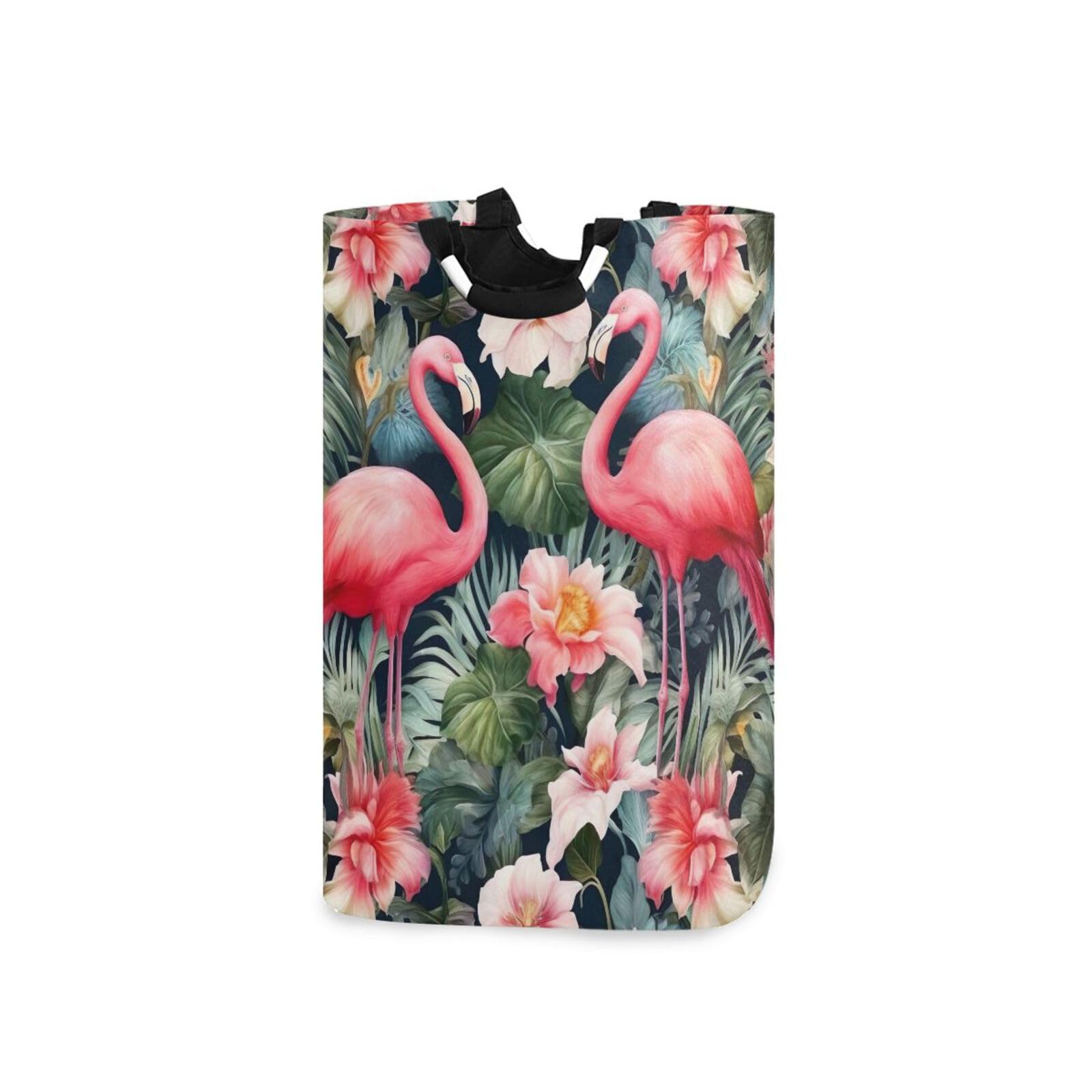 Jihqo Laundry Hamper Basket Tropical Flamingos Collapsible Nursery Storage Bin Waterproof Clothing Baskets for Home Bedroom Bathroom Washing Room