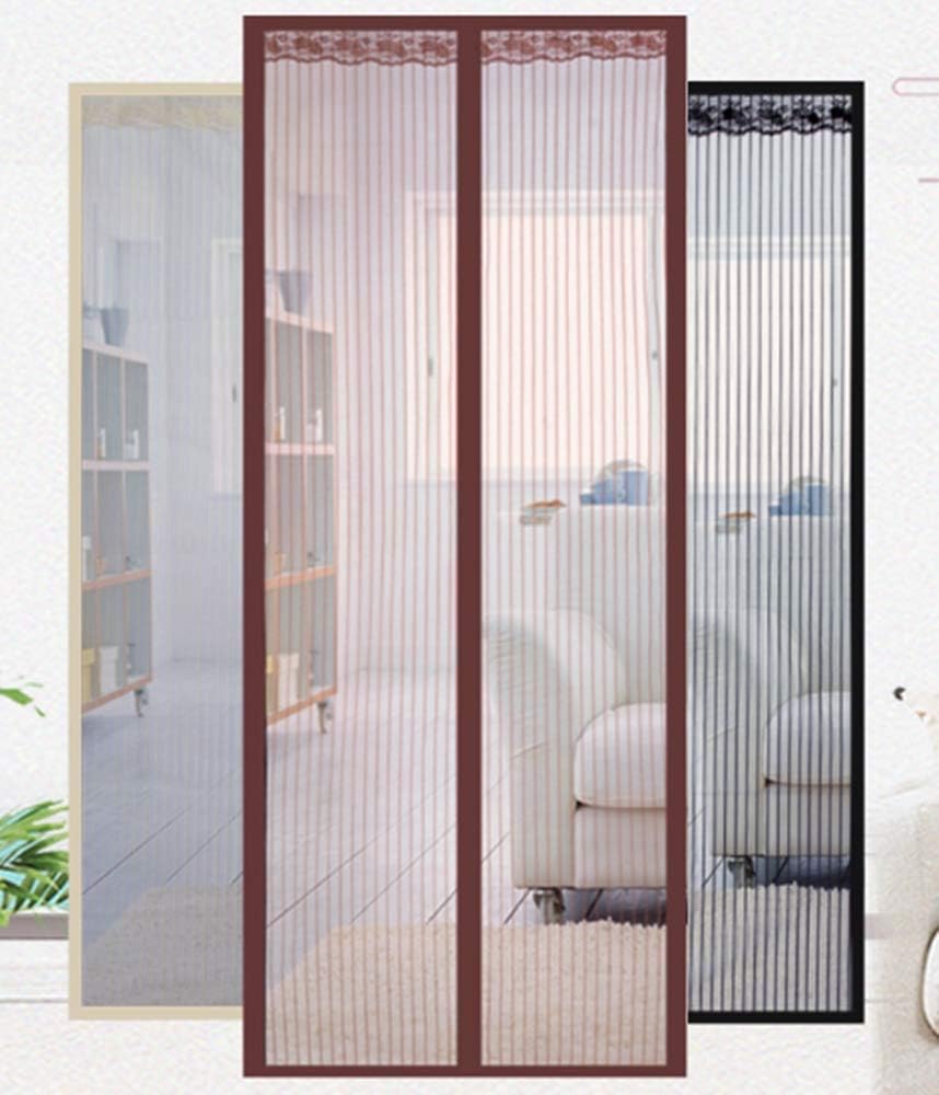 Magnetic Screen Door with Durable Polyester Mesh Magnetic Mosquito Curtain and Full Frame Hook and Loop, 34''x83''/85x210cm, Beige