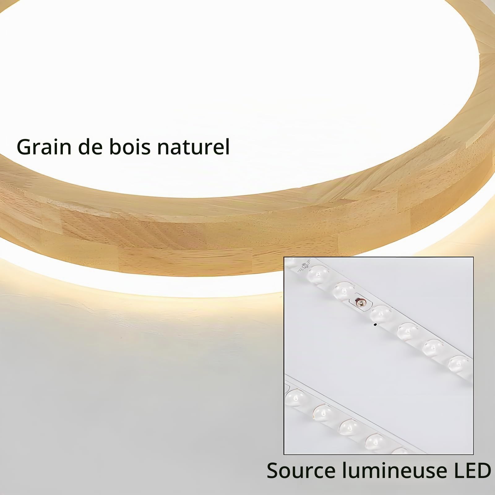 Plafonnier LED Bois, Lampe Ronde en Bois Naturel Lueur à 360° | Blanc naturel 4 500 K, 18 W 1 600 lm | Salon, cuisine, salle à manger, couloir, maison, bureau, chambre d'enfant, bureau(Ø30cm)