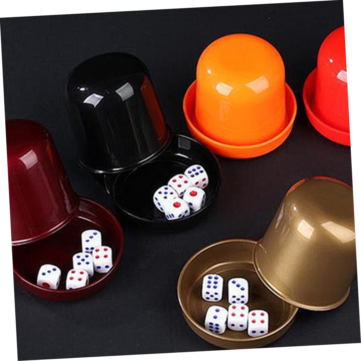 Abaodam Set da 5 Tazze per Dadi Spesse con Coperchio Anti-imbroglio e 25 Dadi Colorati per Giochi da Bar Ktv, Tazza Antirottura Resistente per Serate con Amici e Feste