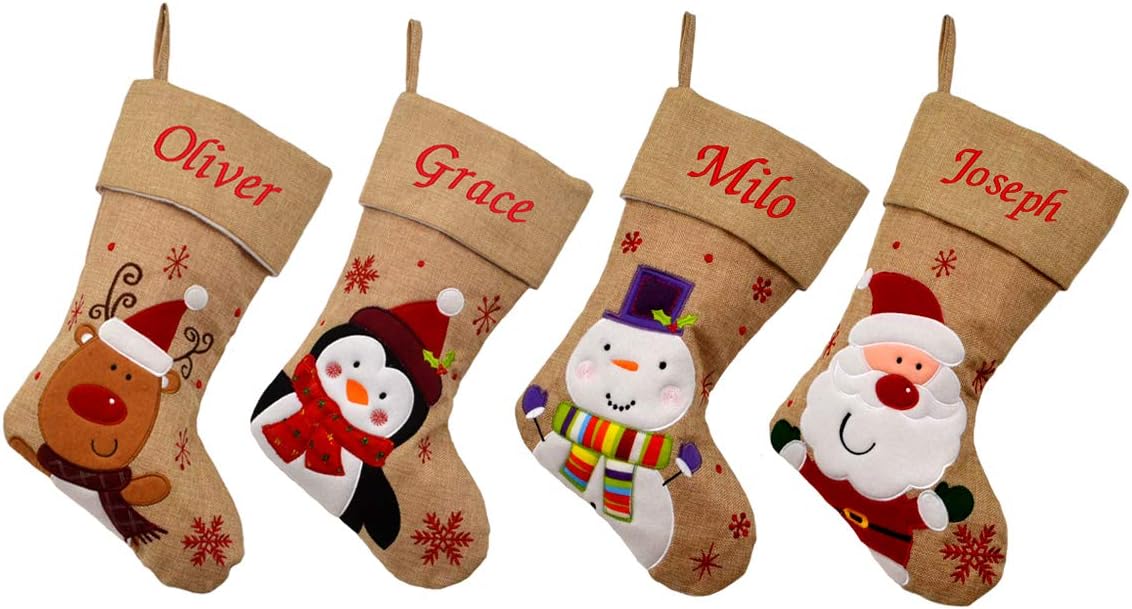 D3 Personalised Embroidered Hessian Luxury Deluxe Christmas Stockings (Santa)