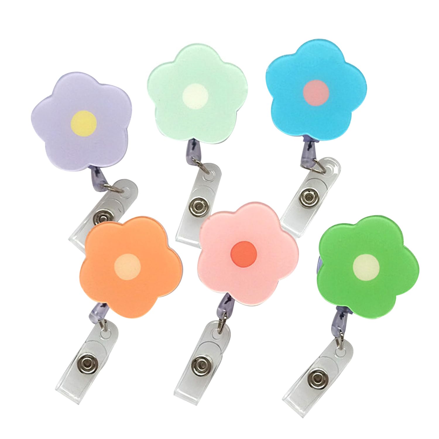 HIXNUG 6Pcs Flower Badge Reel Retractable Keychain with Belt Clip Card Colorful Badge Holder Accessories for Student Teacher Nurse