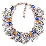 Bib Statement Necklace Colorful Glass Crystal Collar Choker Necklace for Women Fashion Accessories (Blue+Green)