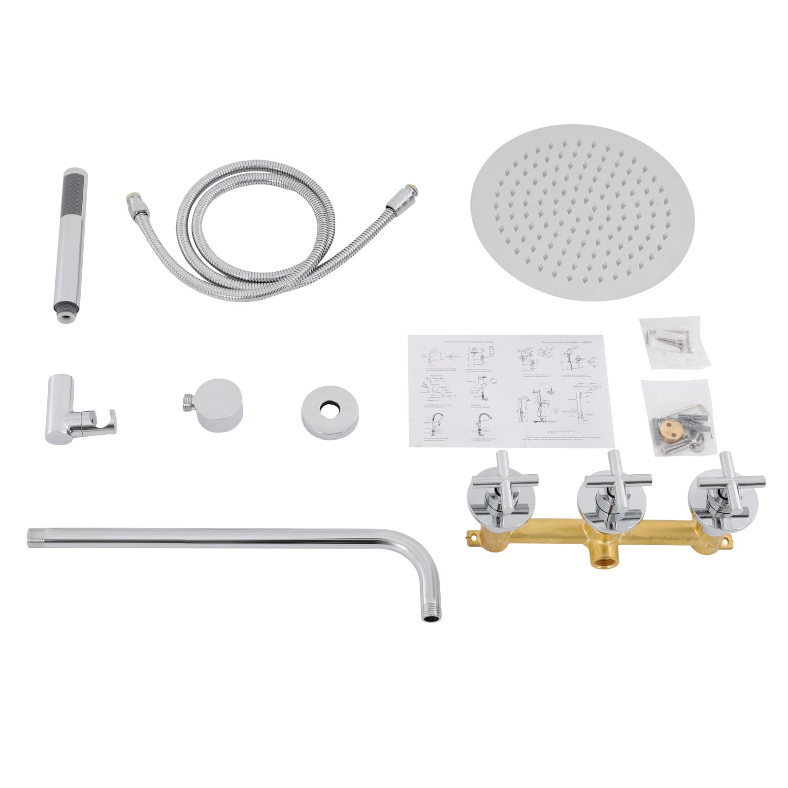 Dispositivo de ducha montado en la pared NPT de 1/2 pulgadas, interfaz estándar, ducha de mano montada en la pared (ángulo ajustable de 45°) con soporte para alcachofa de ducha de pared y asas de 3