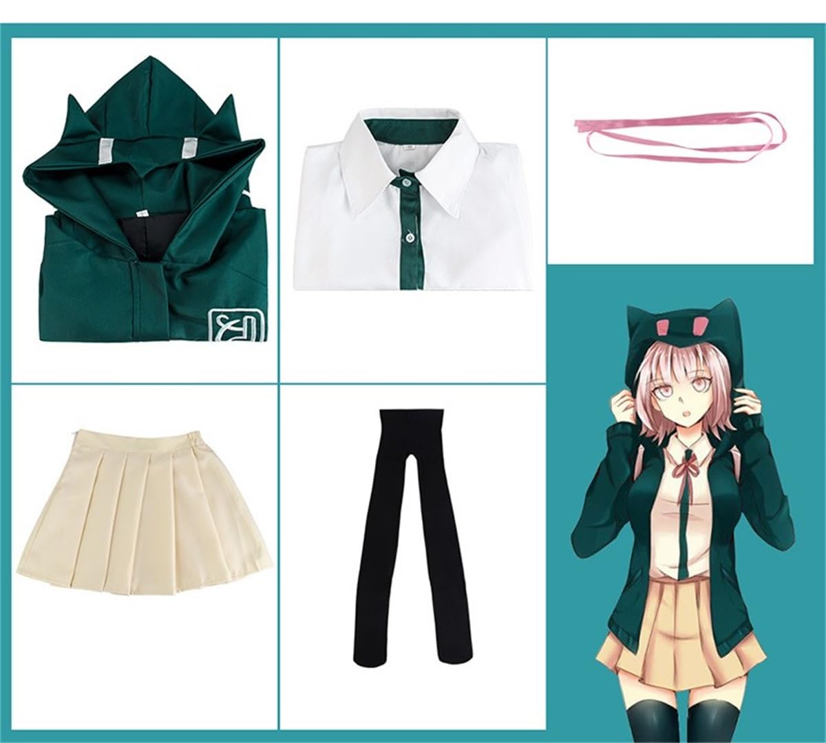 Amazon.co.jp: AZCQD ダンガンロンパ 七海千秋 コスプレ衣装 ウィッグ