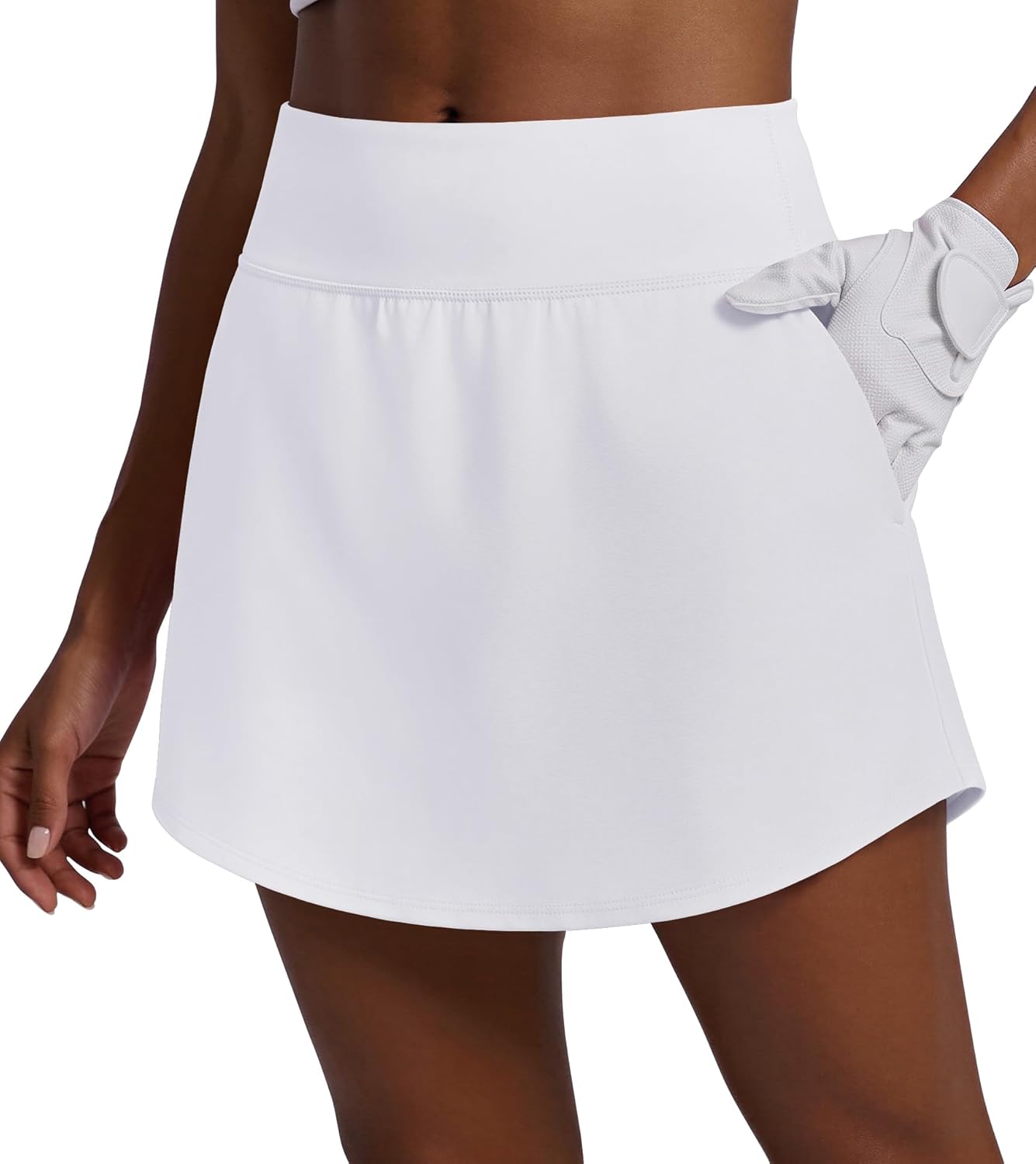 PINSPARK 16" Golf Skirts for Women Curved Hem High Waisted Athletic Skort Tennis Skirt with 4 Pockets for Pickleball Casual